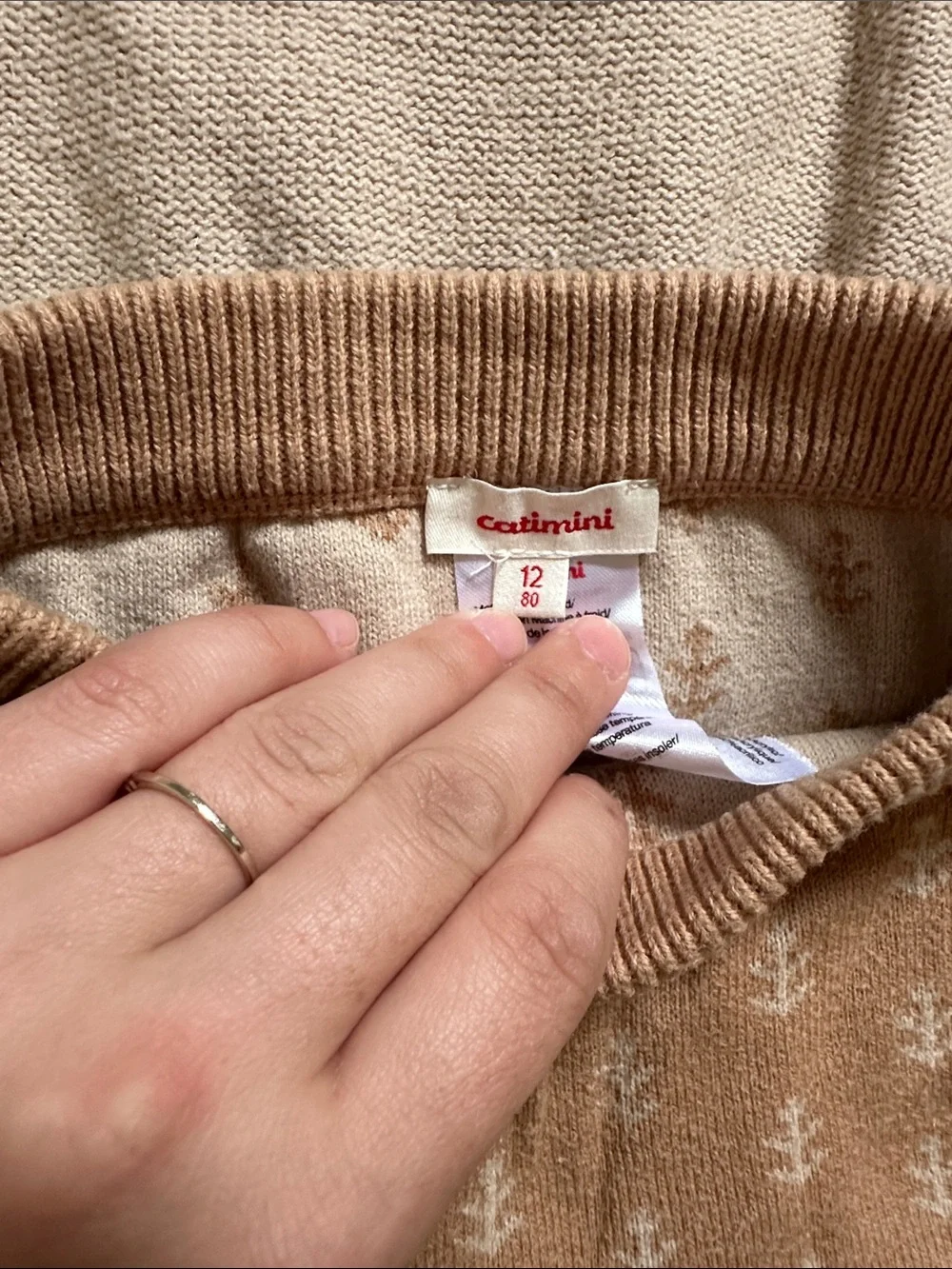 Catimini Beige Knit Baby Pullover with Shoulder Button